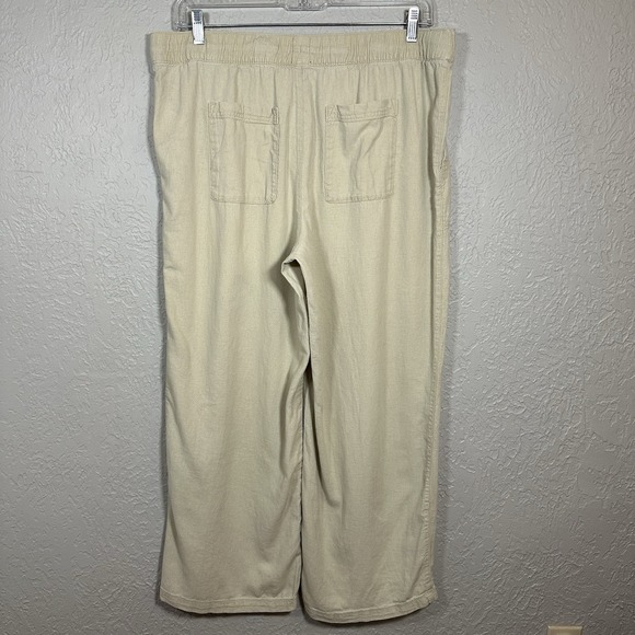 GAP Women's XL Tan Khaki Wide Leg Pants Linen Rayon Drawstring Casual Relaxed - Picture 4 of 12